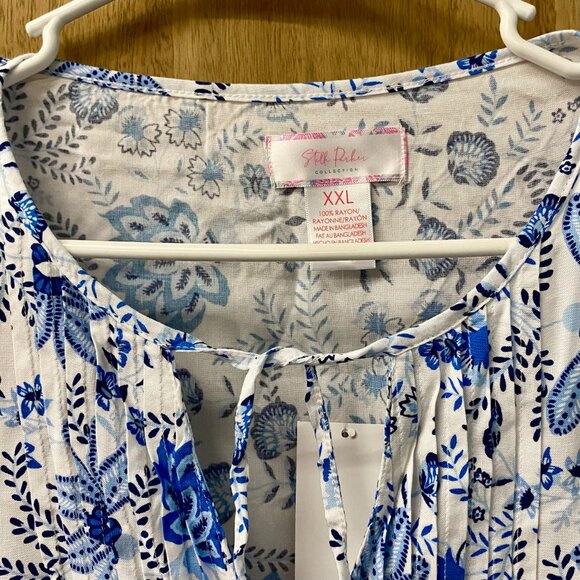 Stella Parker XXL Blue White Peasant Blouse - Picture 3 of 12